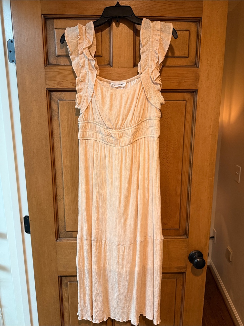 Lucky Brand Peach Ruffle-Shoulder Maxi Dress